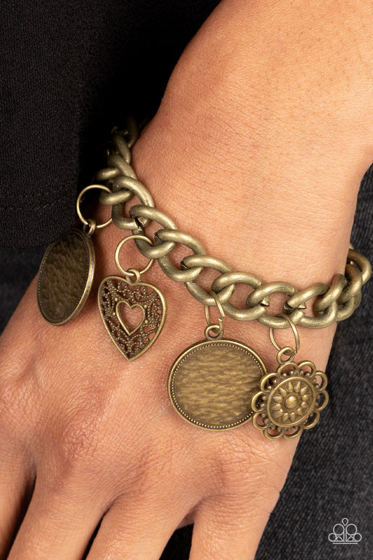 Complete CHARM-ony - Brass Heart, Floral & Coin Bracelet Paparazzi B0754