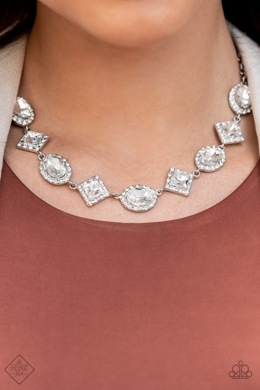 Diamond of the Season - White Rhinestone Silver Necklace Fashion Fix September 2022 Paparazzi N1117