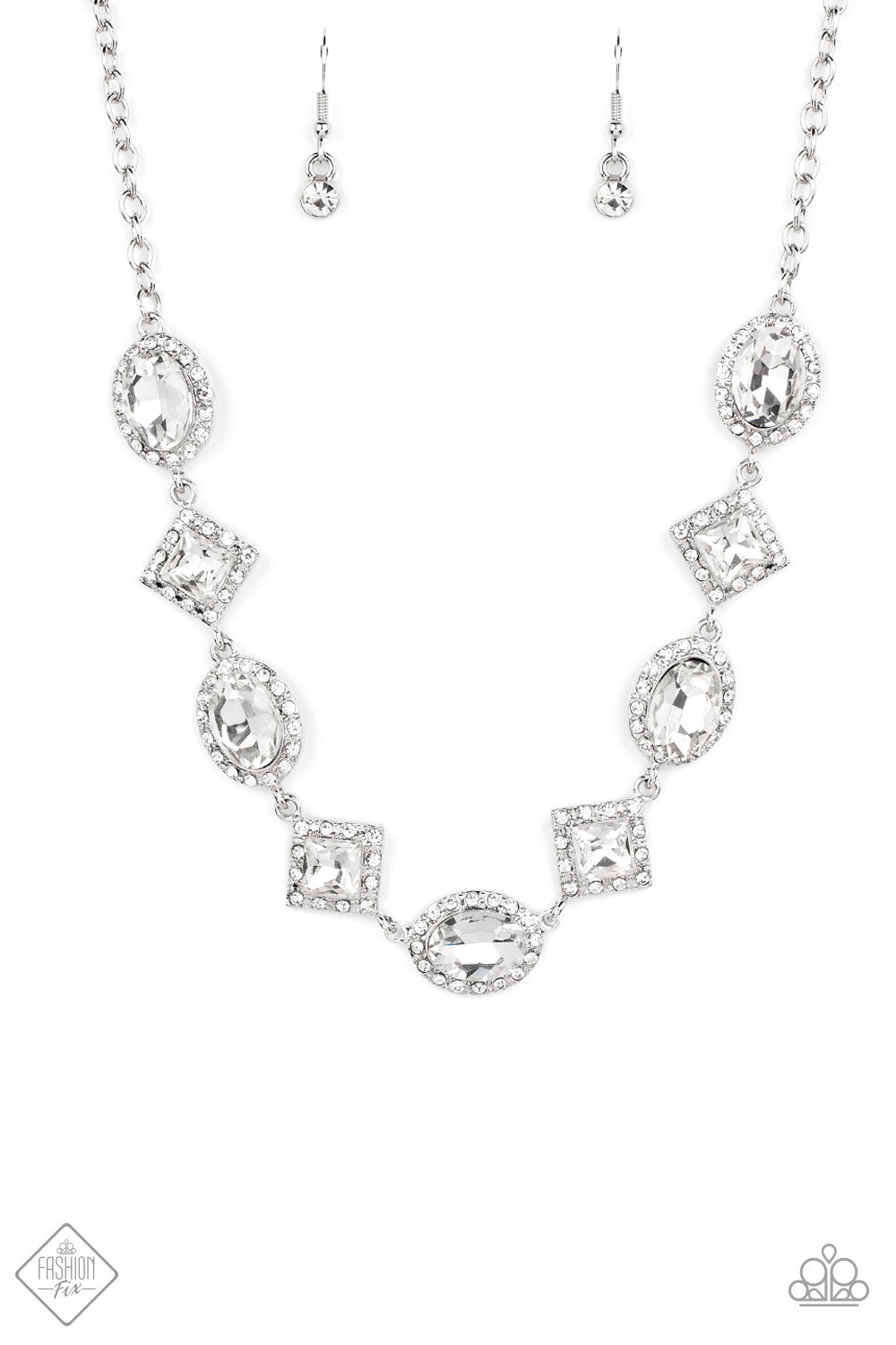 Diamond of the Season - White Rhinestone Silver Necklace Fashion Fix September 2022 Paparazzi N1117