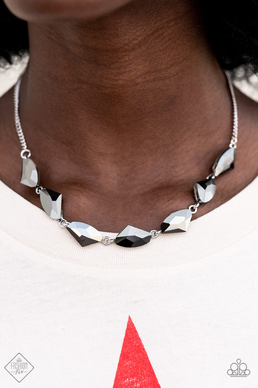 Raw Rapture - Silver Hematite Rhinestone Necklace Fashion Fix October 2022 Paparazzi N1193