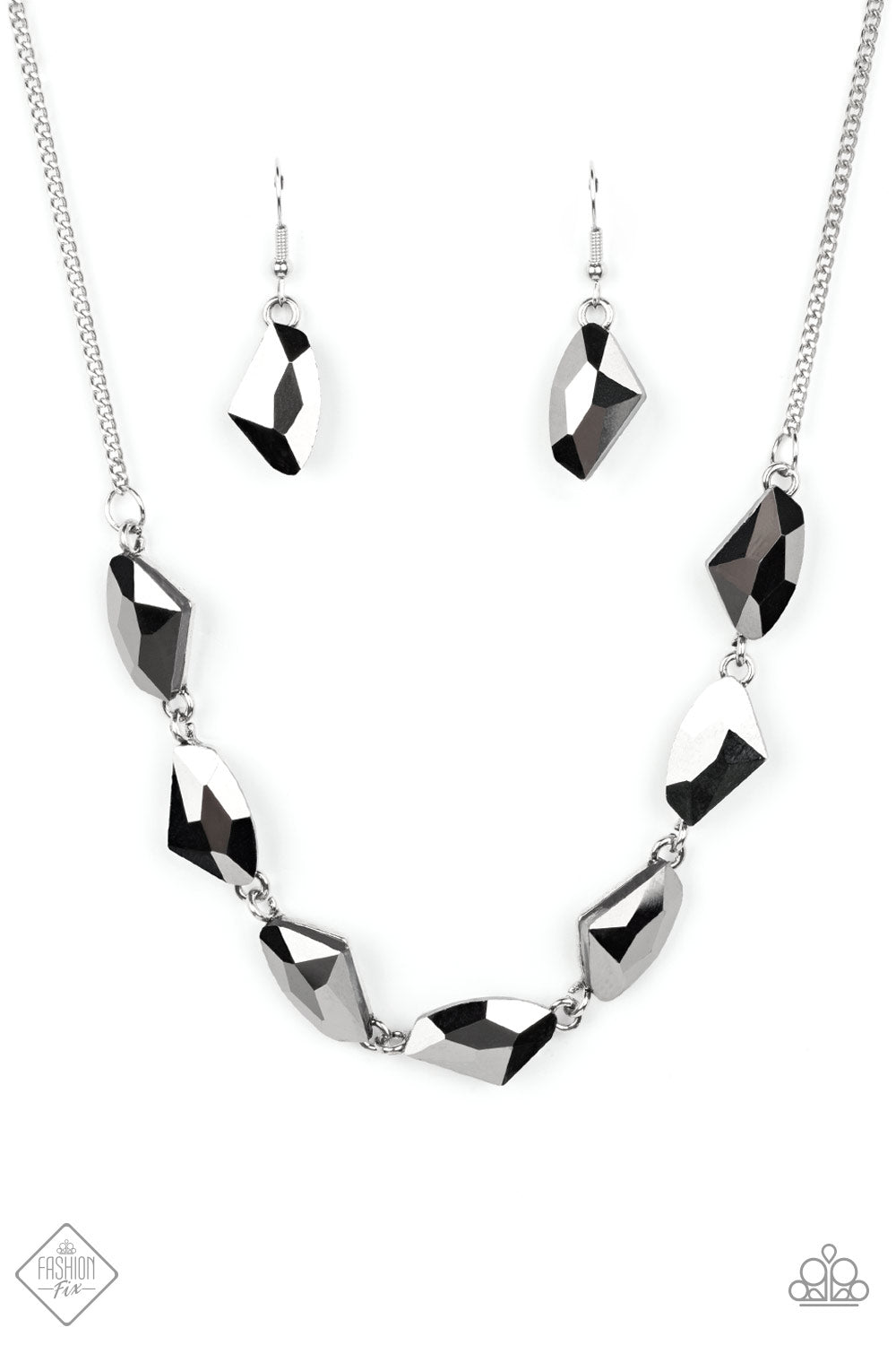 Raw Rapture - Silver Hematite Rhinestone Necklace Fashion Fix October 2022 Paparazzi N1193