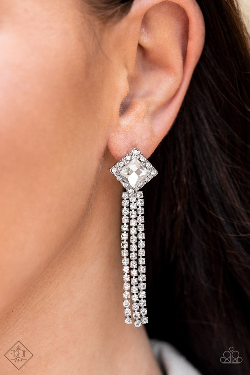 Seasonal Sparkle - White Rhinestone Post Earring Fashion Fix September 2022 Paparazzi E0948