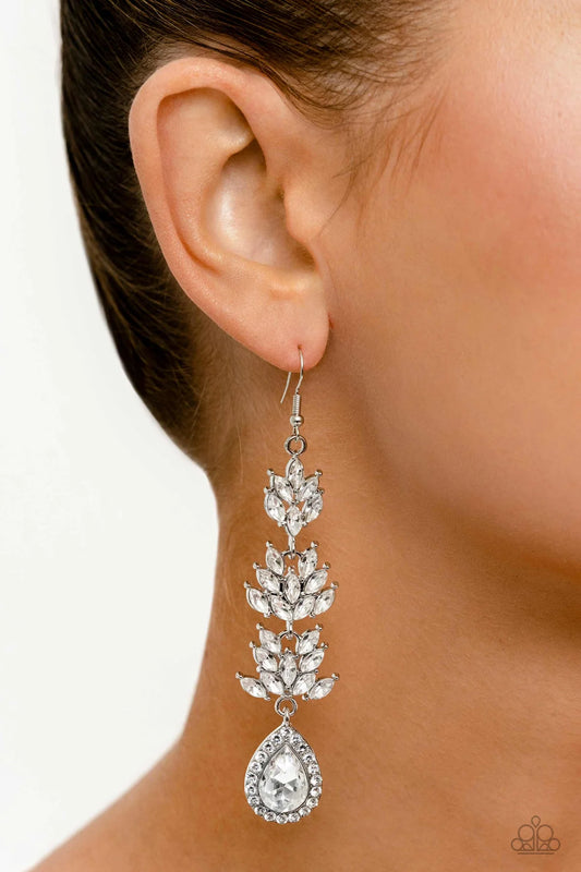 Water Lily Whimsy White Rhinestone Earring Life Of The Party February 2023 Paparazzi E1223