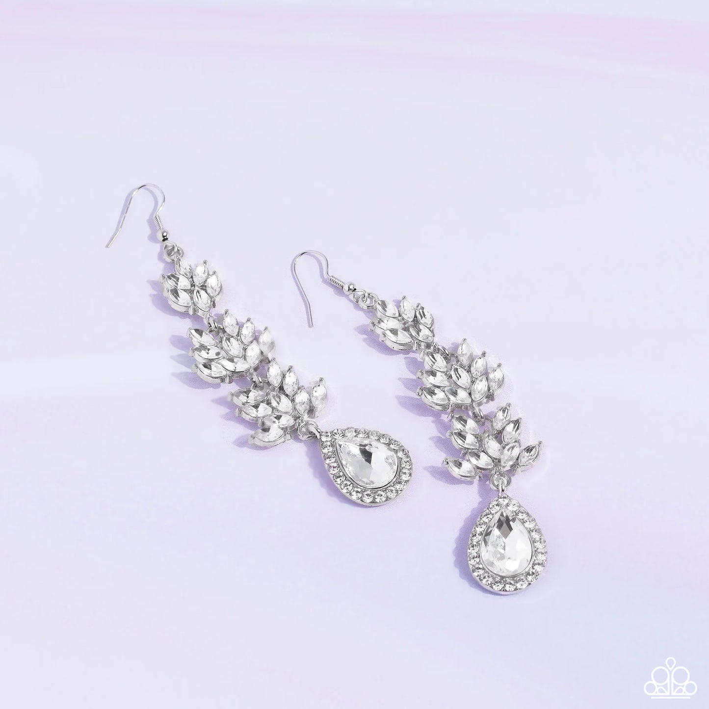 Water Lily Whimsy White Rhinestone Earring Life Of The Party February 2023 Paparazzi E1223