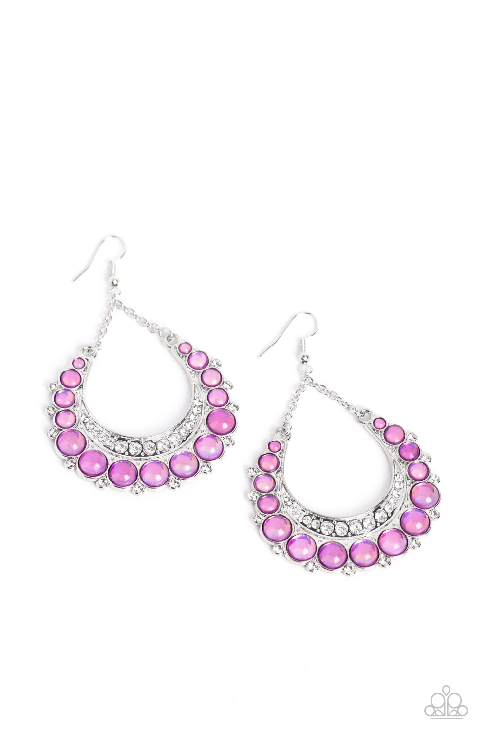 Bubbly Bling - Purple Bubbly Bead White Rhinestone Earring Paparazzi E1374