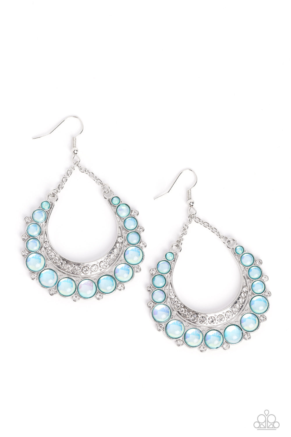 Bubbly Bling - Blue Glassy Bead & White Rhinestone Earring Paparazzi E0422