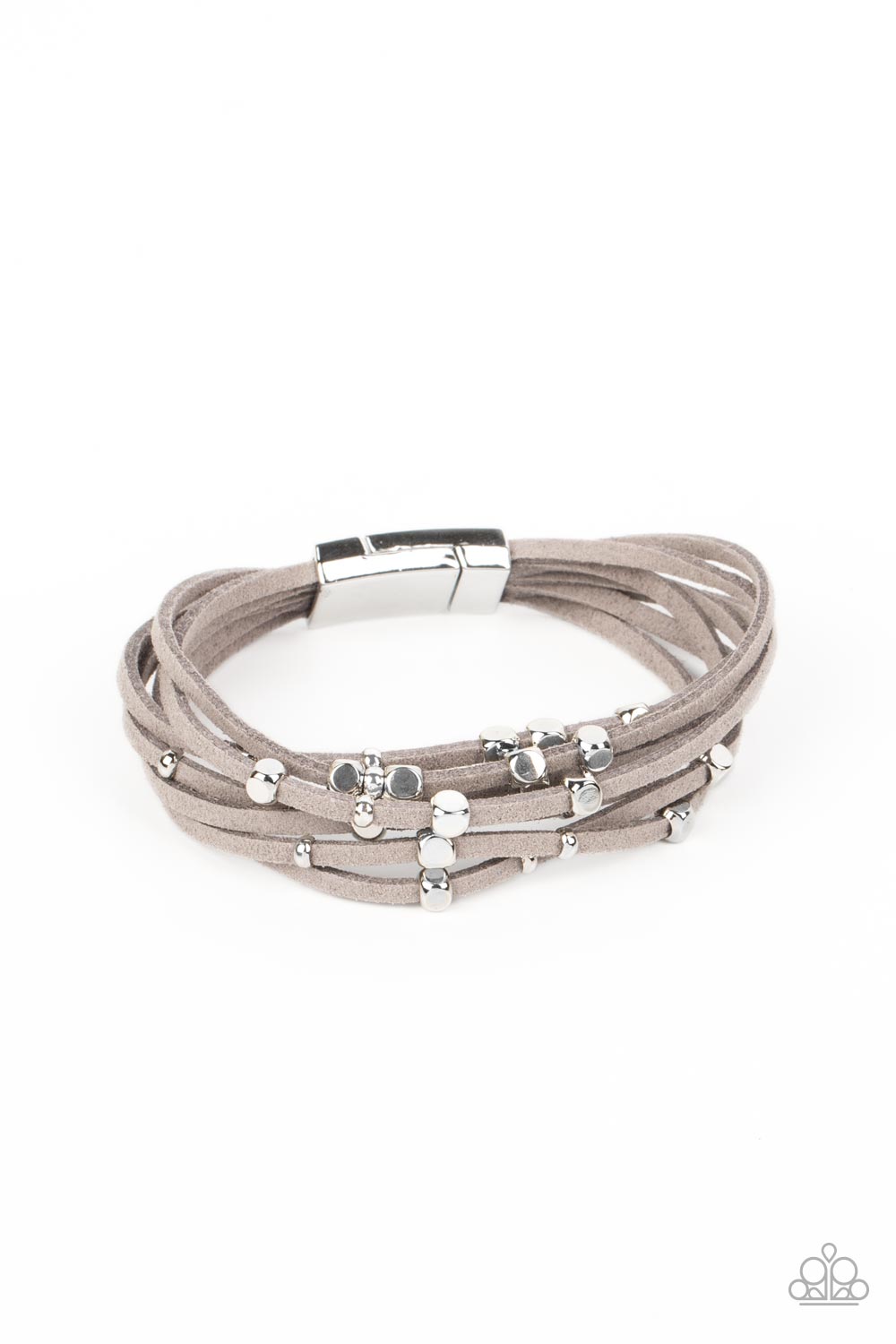 Clustered Constellations - Silver Stud Gray Suede Cord Magnetic Closure Bracelet Paparazzi B0835