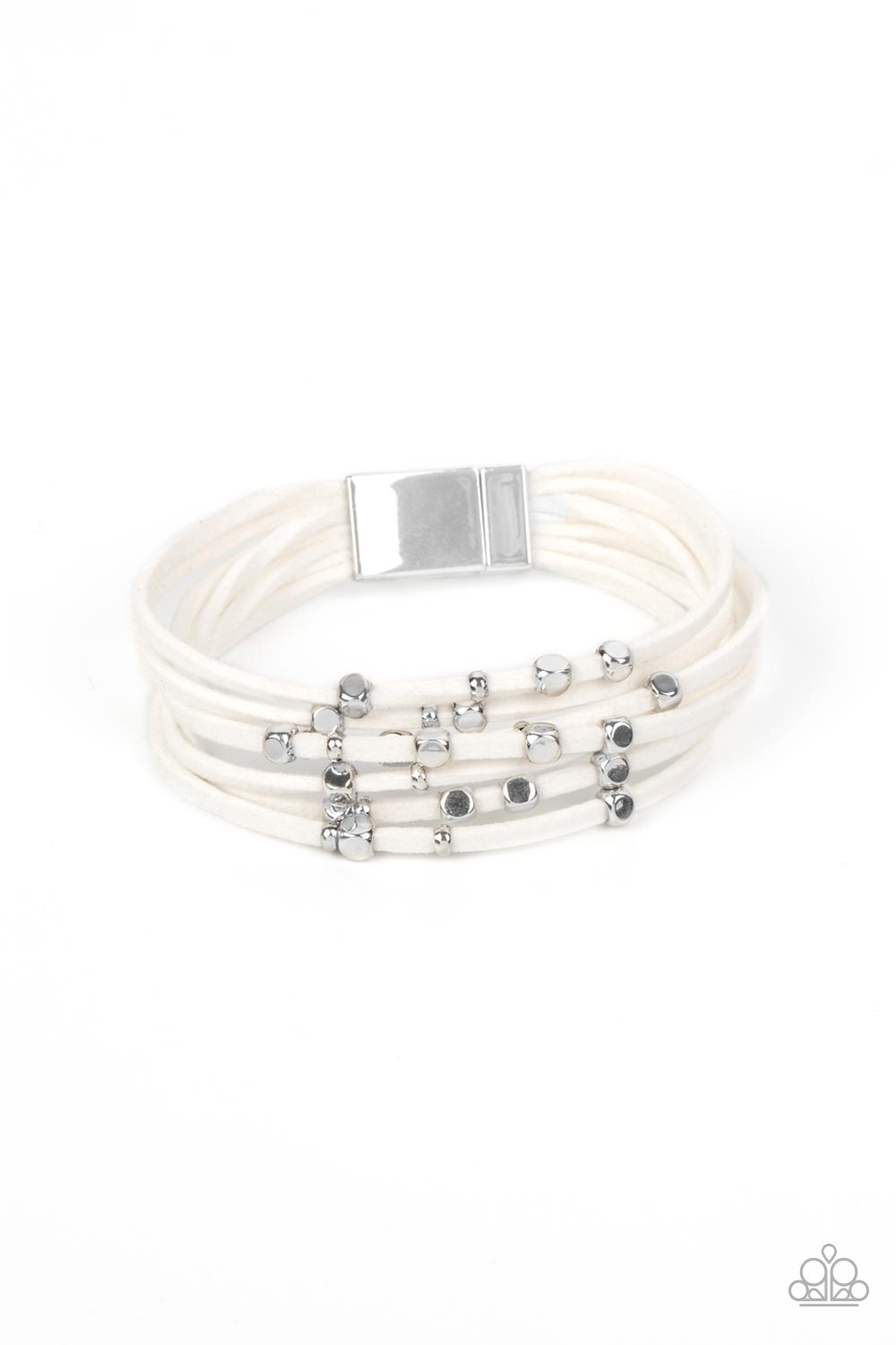 Clustered Constellations - White Suede Silver Stud Magnetic Closure Bracelet Paparazzi B0800