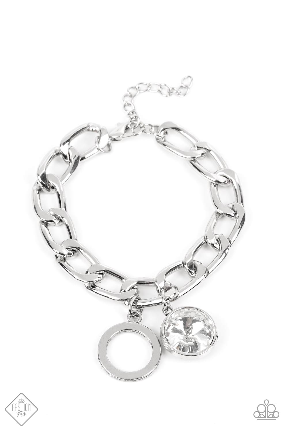 Unyielding Roar - White Gem Silver Chain Bracelet Fashion Fix September 2022 Paparazzi B0692