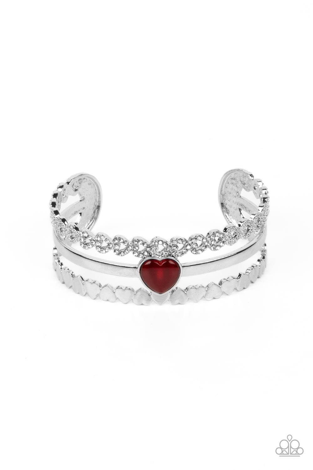 You Win My Heart - Red Heart Silver Cuff Bracelet Paparazzi B0938