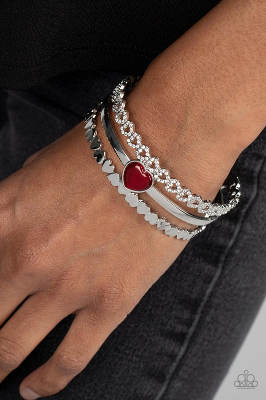 You Win My Heart - Red Heart Silver Cuff Bracelet Paparazzi B0938