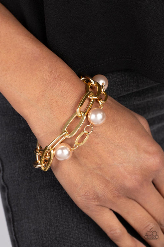 Nautical Mileage - Brown Pearl & Gold Chain Bracelet Paparazzi B0939