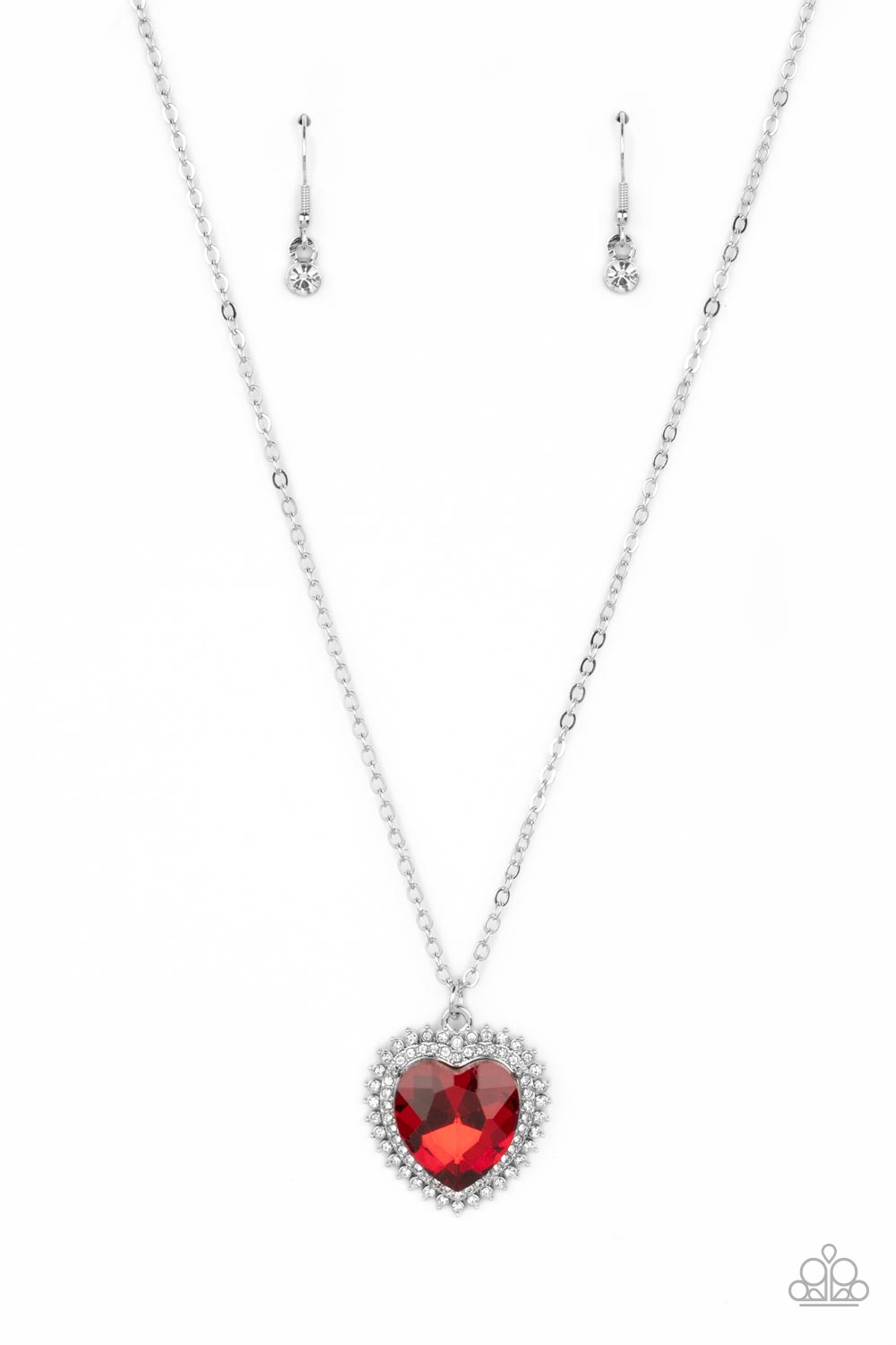 Sweethearts Stroll - Red Heart Gem & White Rhinestone Necklace Paparazzi N1428