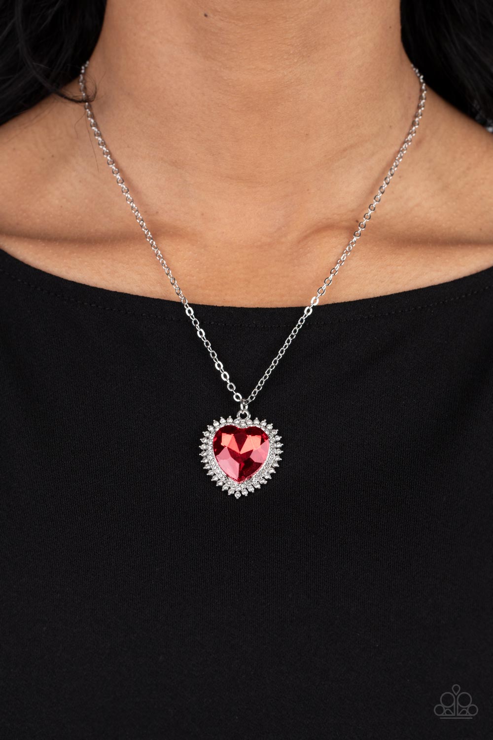 Sweethearts Stroll - Red Heart Gem & White Rhinestone Necklace Paparazzi N1428