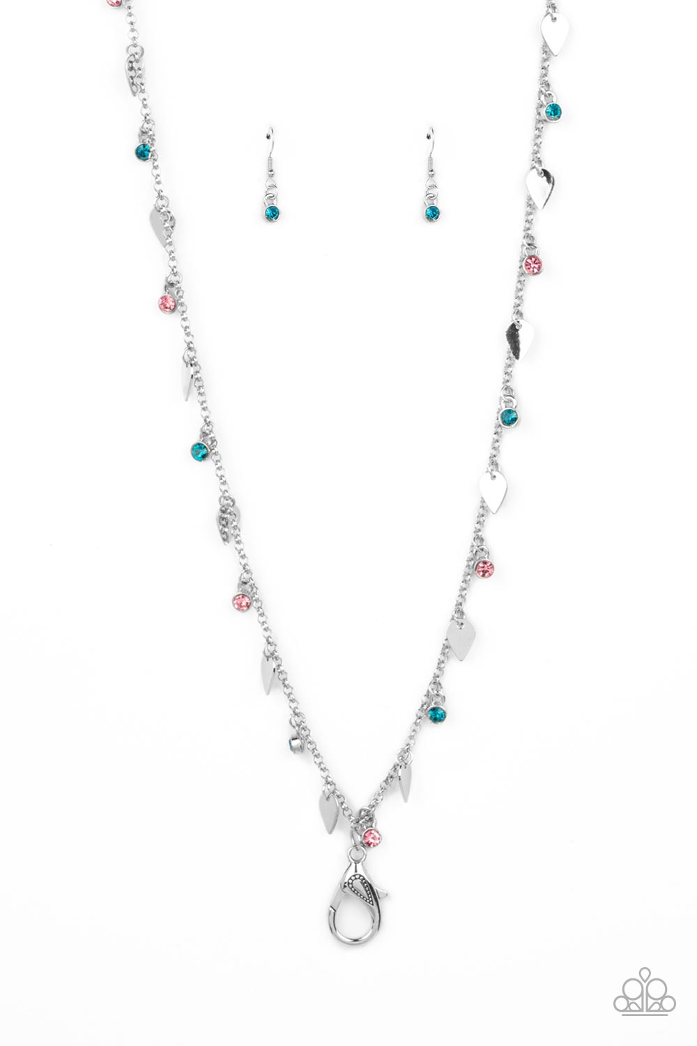 Sharp-Edged Shimmer - Multicolored Blue, Light Rose Rhinestone Lanyard Necklace Paparazzi N1407