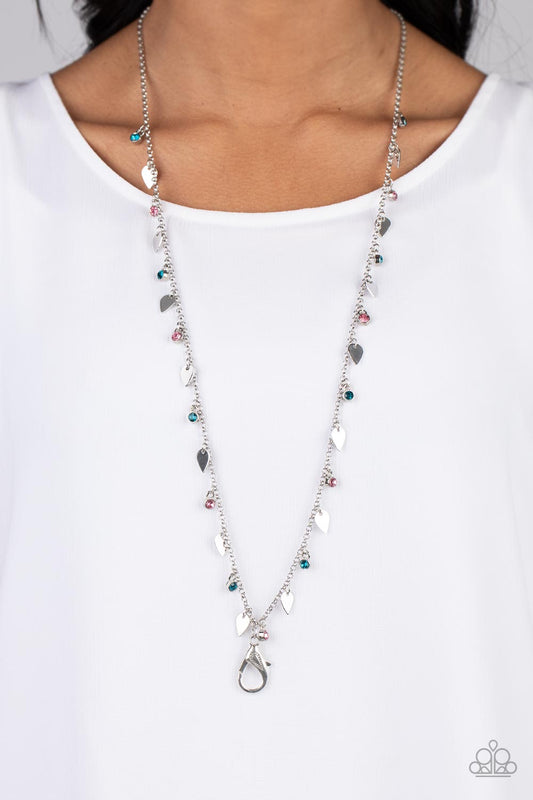 Sharp-Edged Shimmer - Multicolored Blue, Light Rose Rhinestone Lanyard Necklace Paparazzi N1407