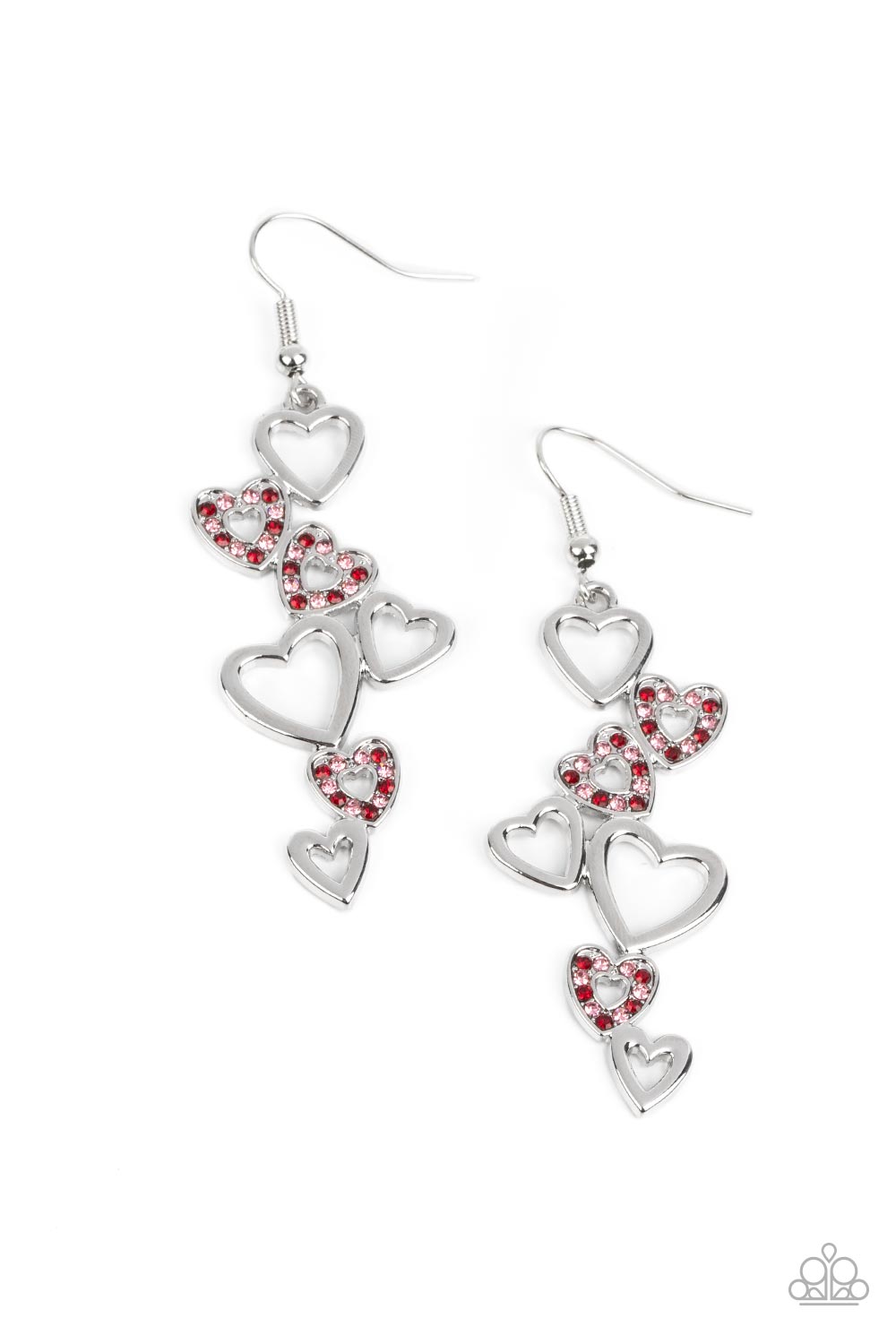 Sweetheart Serenade - Multi Siam & Light Rose Rhinestone Heart Earring Paparazzi E1211