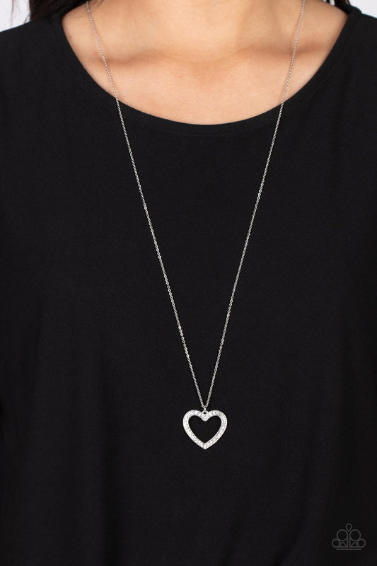 Dainty Darling - White Rhinestone Heart Necklace Paparazzi N1351