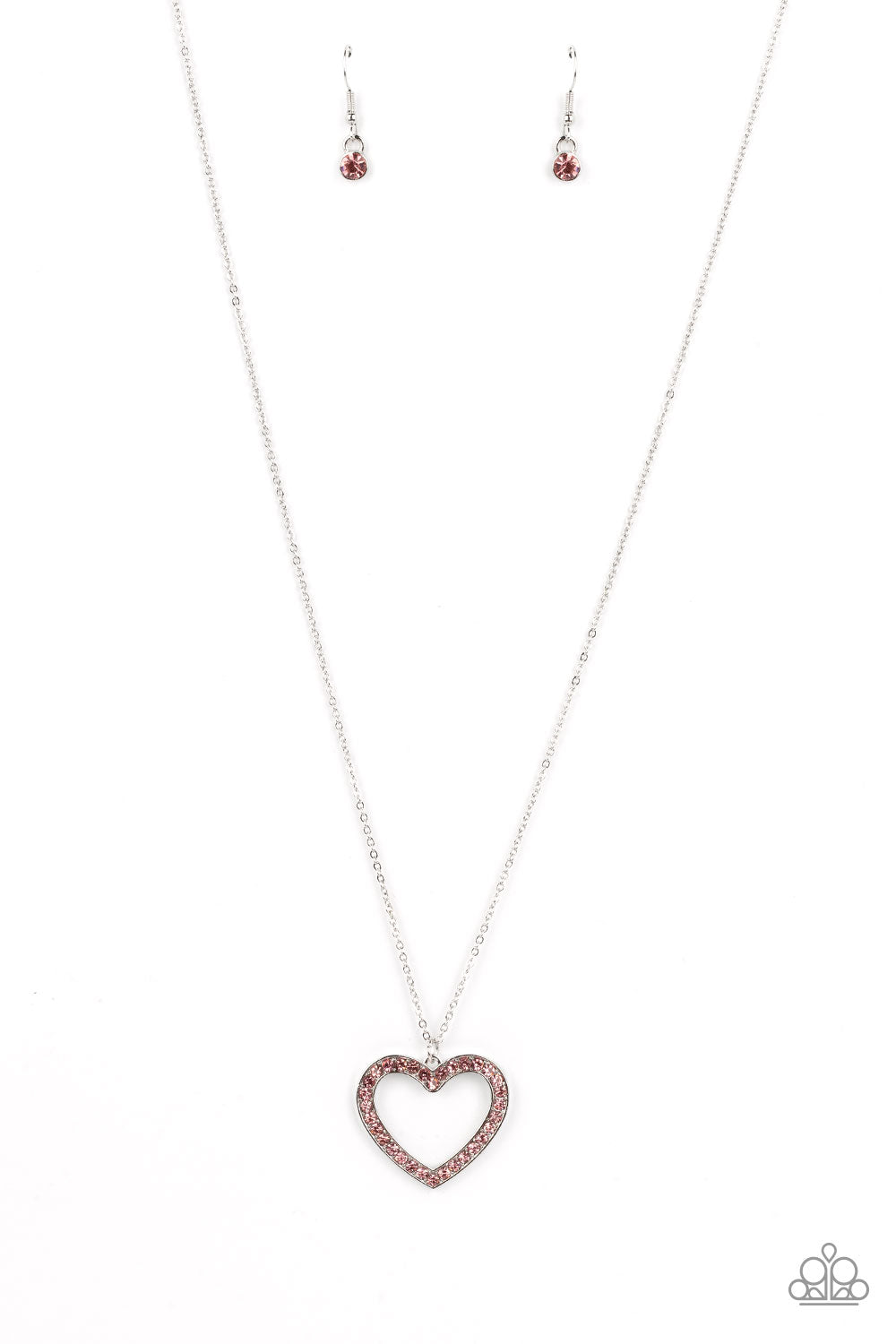 Dainty Darling - Pink Rhinestone & Silver Heart Paparazzi N1347