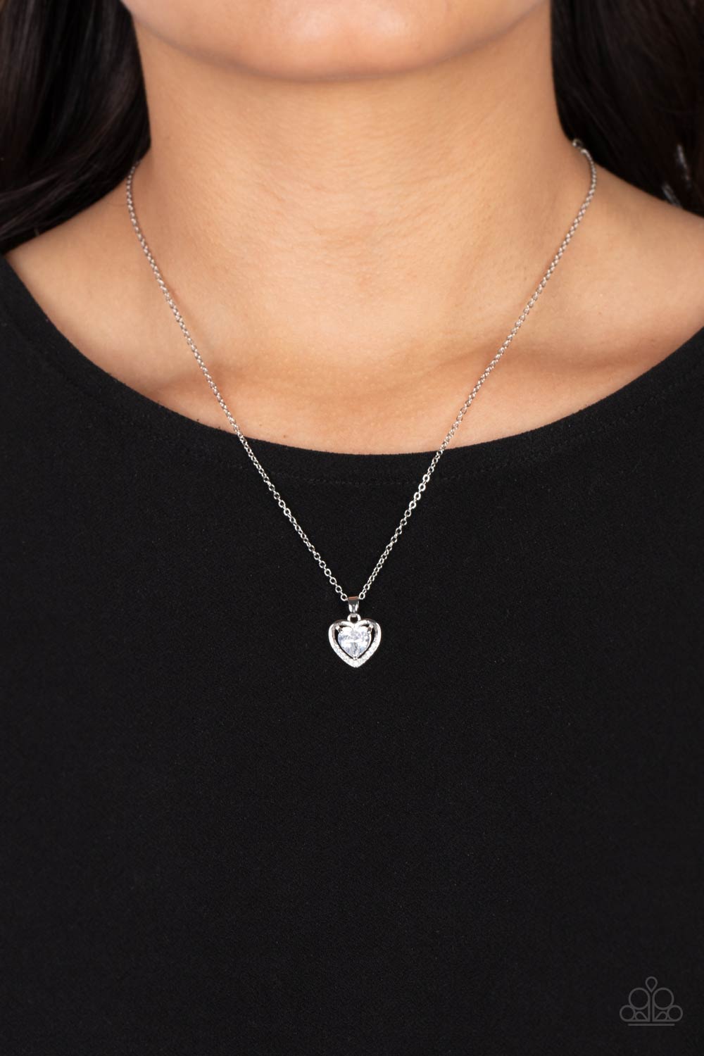 Effulgently Engaged - White Rhinestone Heart Necklace Paparazzi N0153