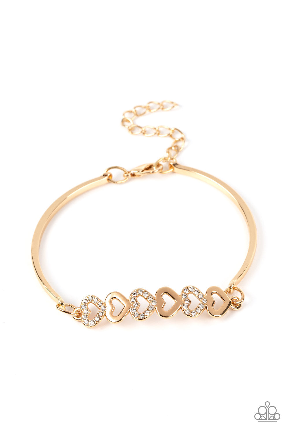 Attentive Admirer - Gold Heart White Rhinestone Bracelet Paparazzi B0912