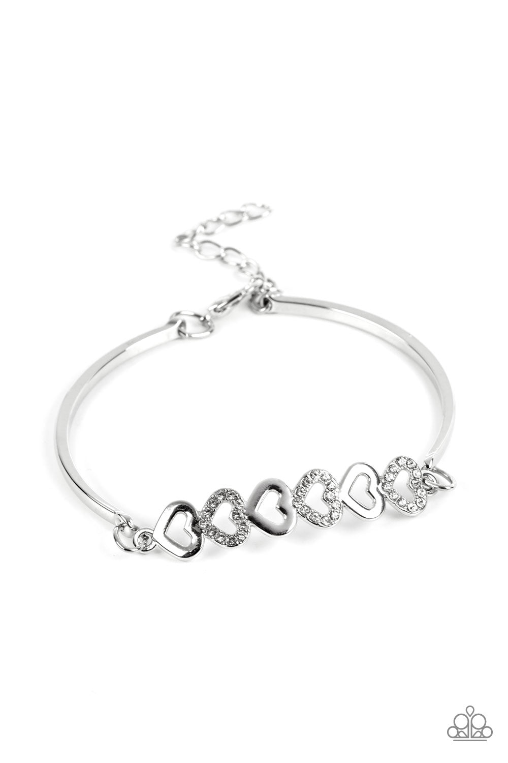 Attentive Admirer - White Rhinestone & Silver Heart Bracelet Paparazzi B0990