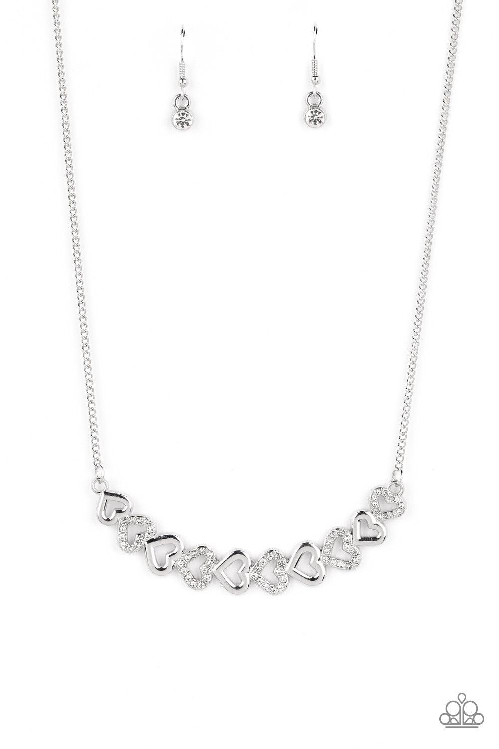 Sparkly Suitor - White Rhinestone Silver Heart Necklace Paparazzi N1438