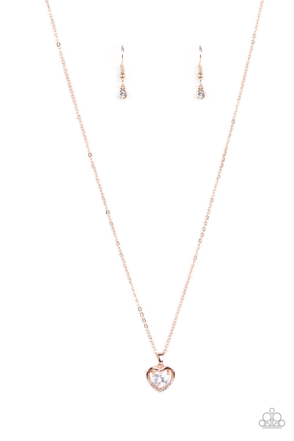 Effulgently Engaged - Rose Gold & White Rhinestone Heart Necklace Paparazzi N1389