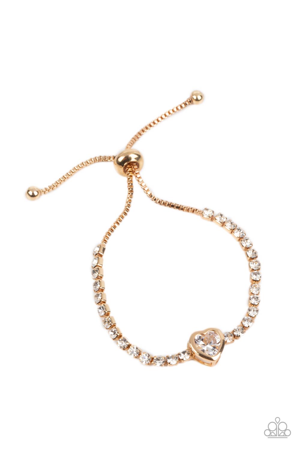 Mirrored Love - Gold & White Heart Box Chain Bracelet Paparazzi B0962