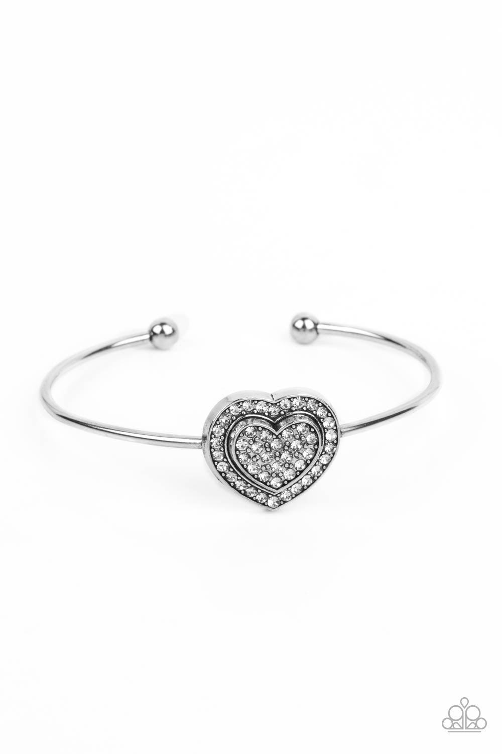 Stunning Soulmates - White Rhinestone Heart Cuff Bracelet Parapazzi B1389