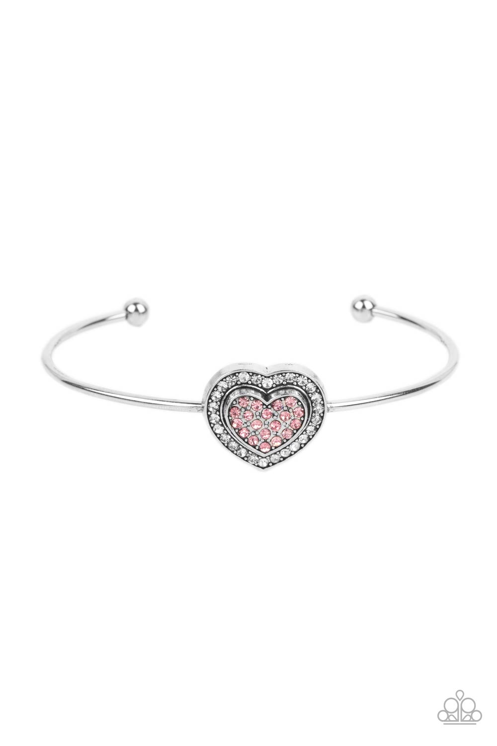 Stunning Soulmates - Pink Heart Rose Color Rhinestone Cuff Bracelet Paparazzi B0900