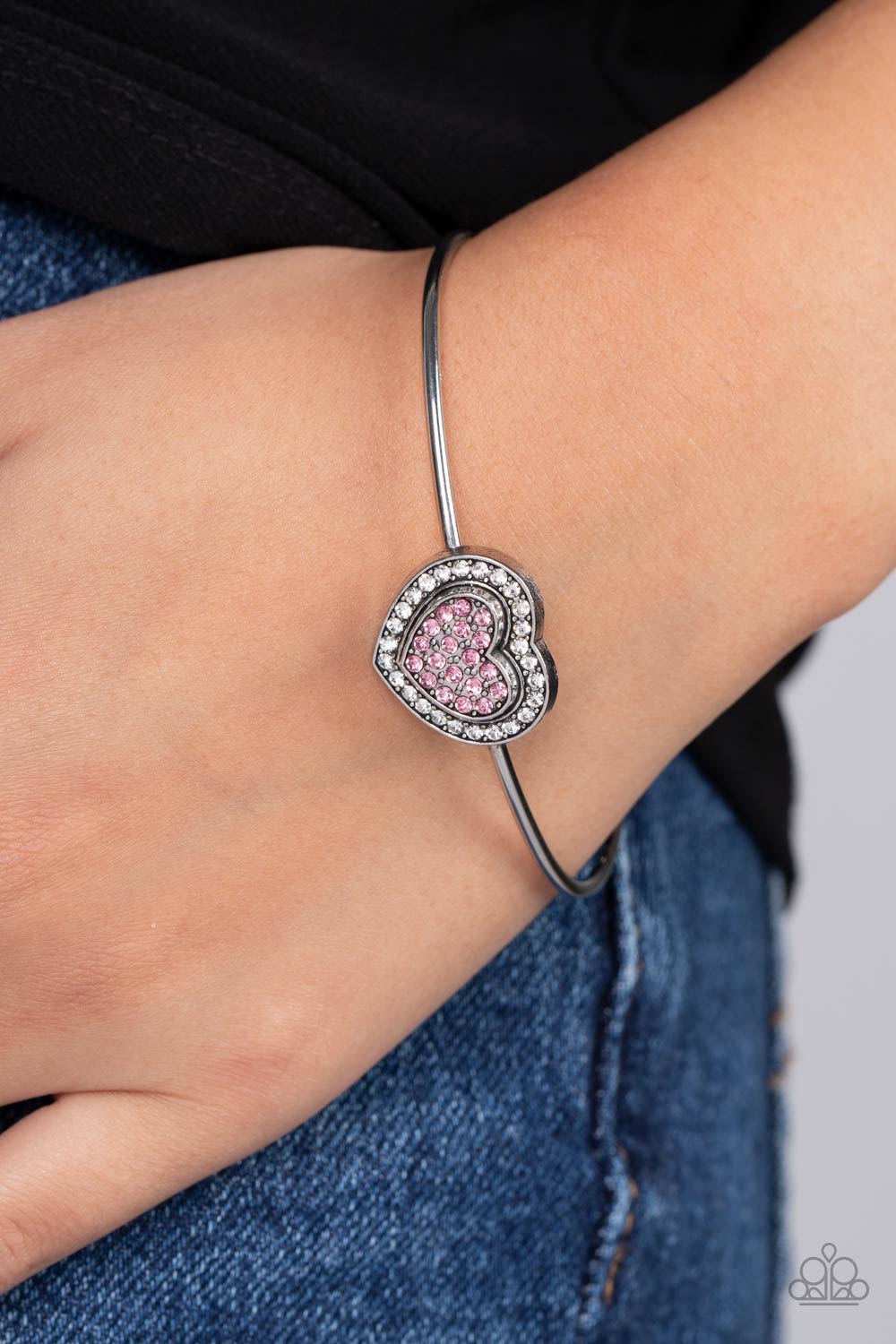 Stunning Soulmates - Pink Heart Rose Color Rhinestone Cuff Bracelet Paparazzi B0900