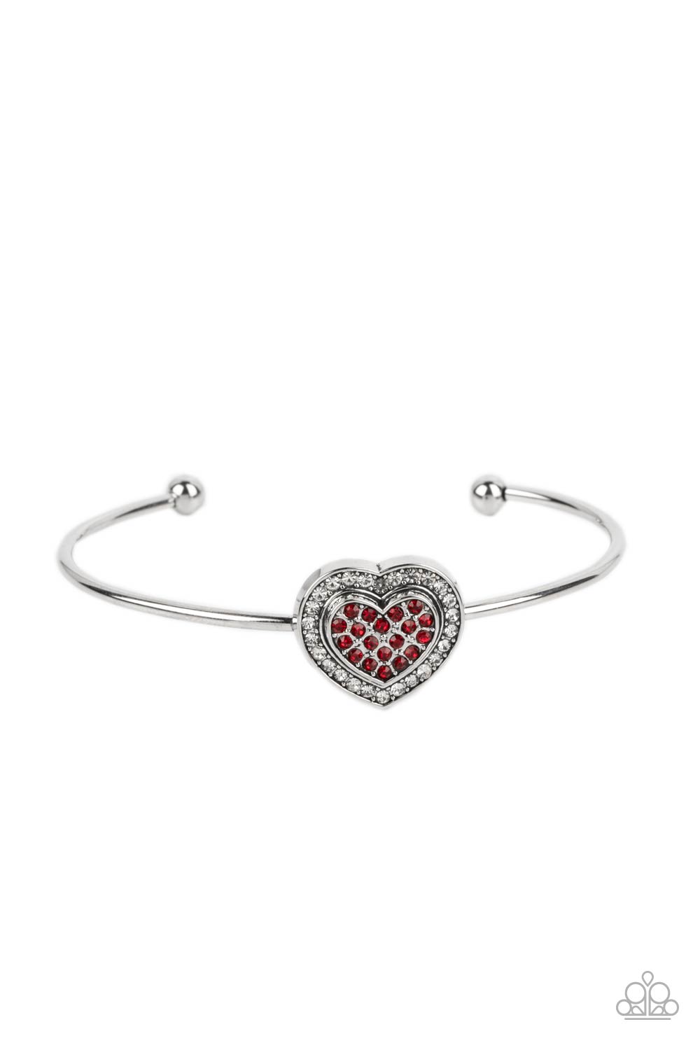 Stunning Soulmates - Red Heart Siam Rhinestone Valentine Cuff Bracelet Paparazzi B1449