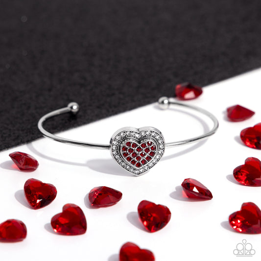 Stunning Soulmates - Red Heart Siam Rhinestone Valentine Cuff Bracelet Paparazzi B1449