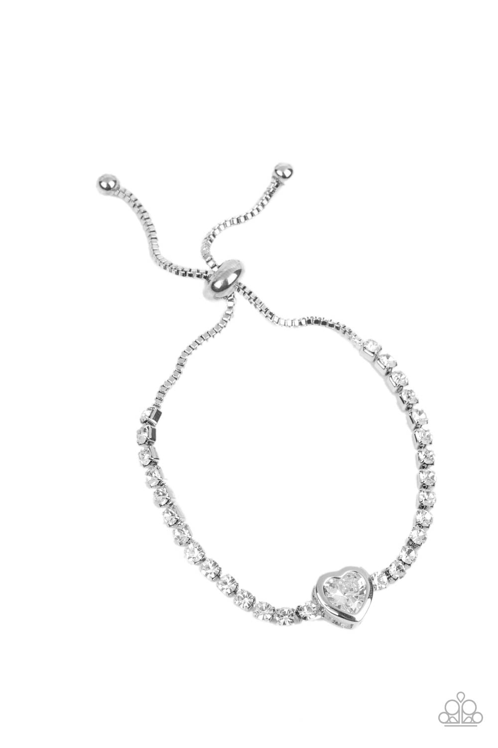 Mirrored Love - White Heart Gem Box Chain Bracelet Paparazzi B0961