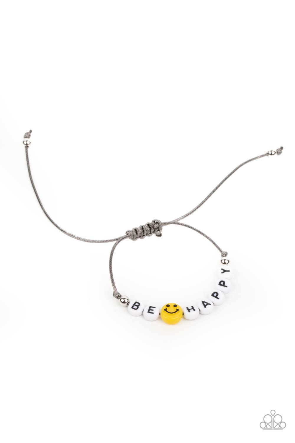 I Love Your Smile - Silver String & Yellow Smiley Inspirational Bracelet "Be Happy" Paparazzi B1008