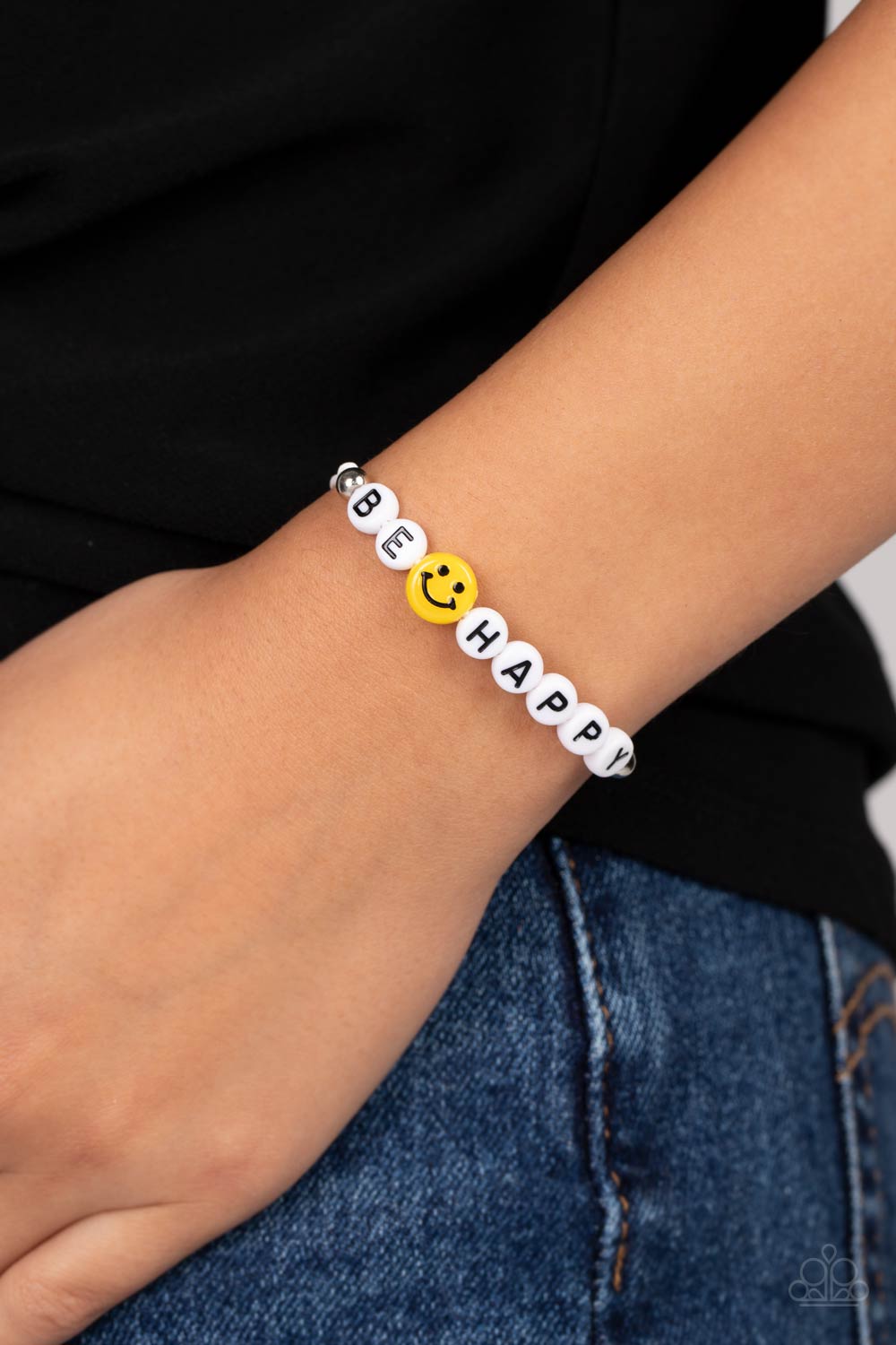 I Love Your Smile - Silver String & Yellow Smiley Inspirational Bracelet "Be Happy" Paparazzi B1008