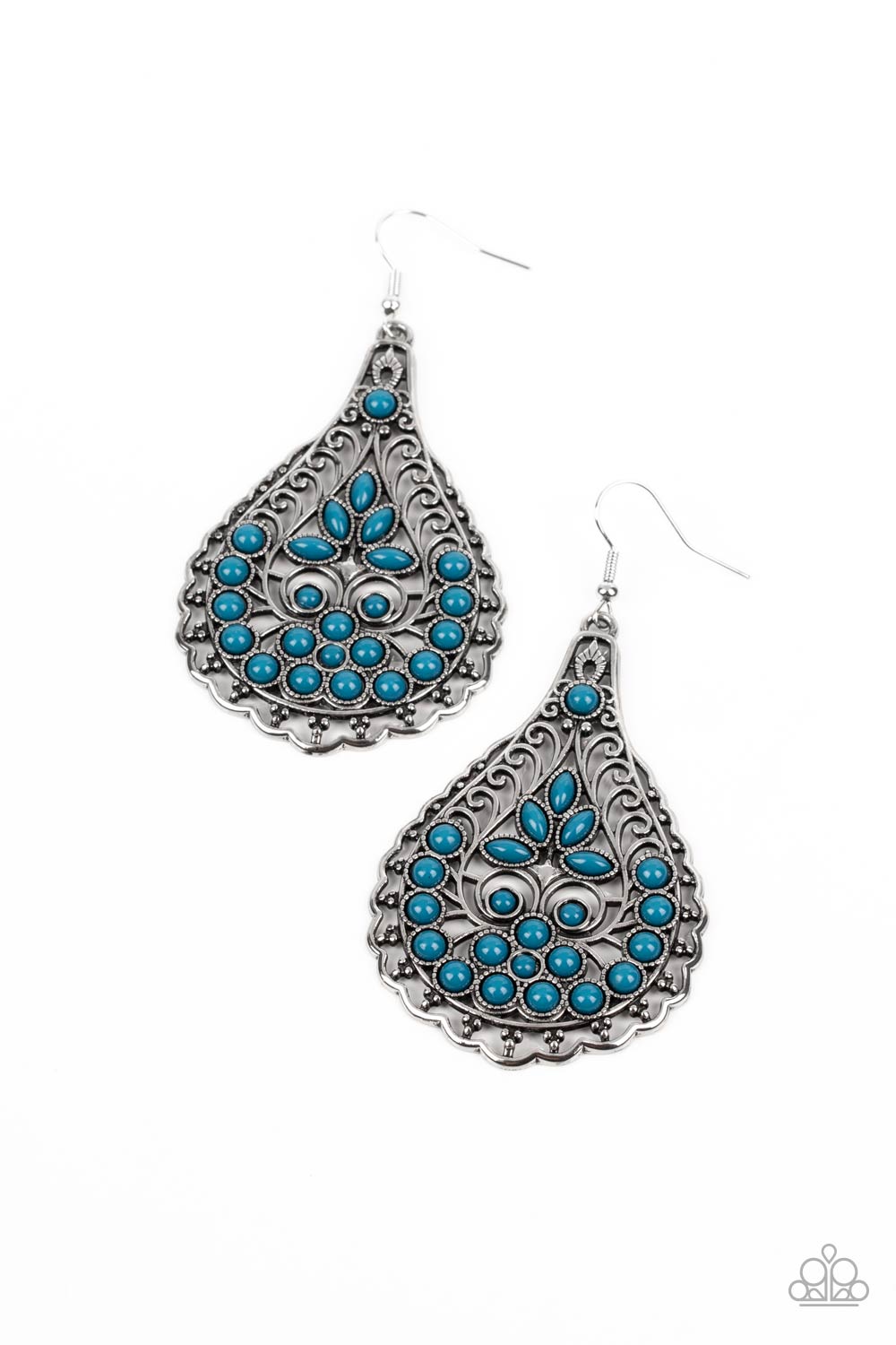 Botanical Beauty - Blue Midnight Bead Silver Teardrop Earring Paparazzi E1270