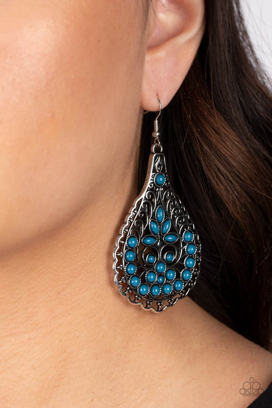 Botanical Beauty - Blue Midnight Bead Silver Teardrop Earring Paparazzi E1270