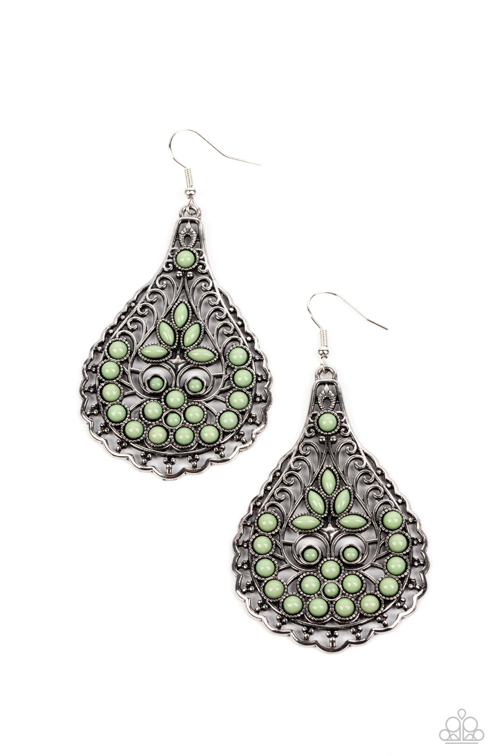 Botanical Beauty - Green Loden Frost Bead Teardrop Earring Paparazzi E1054