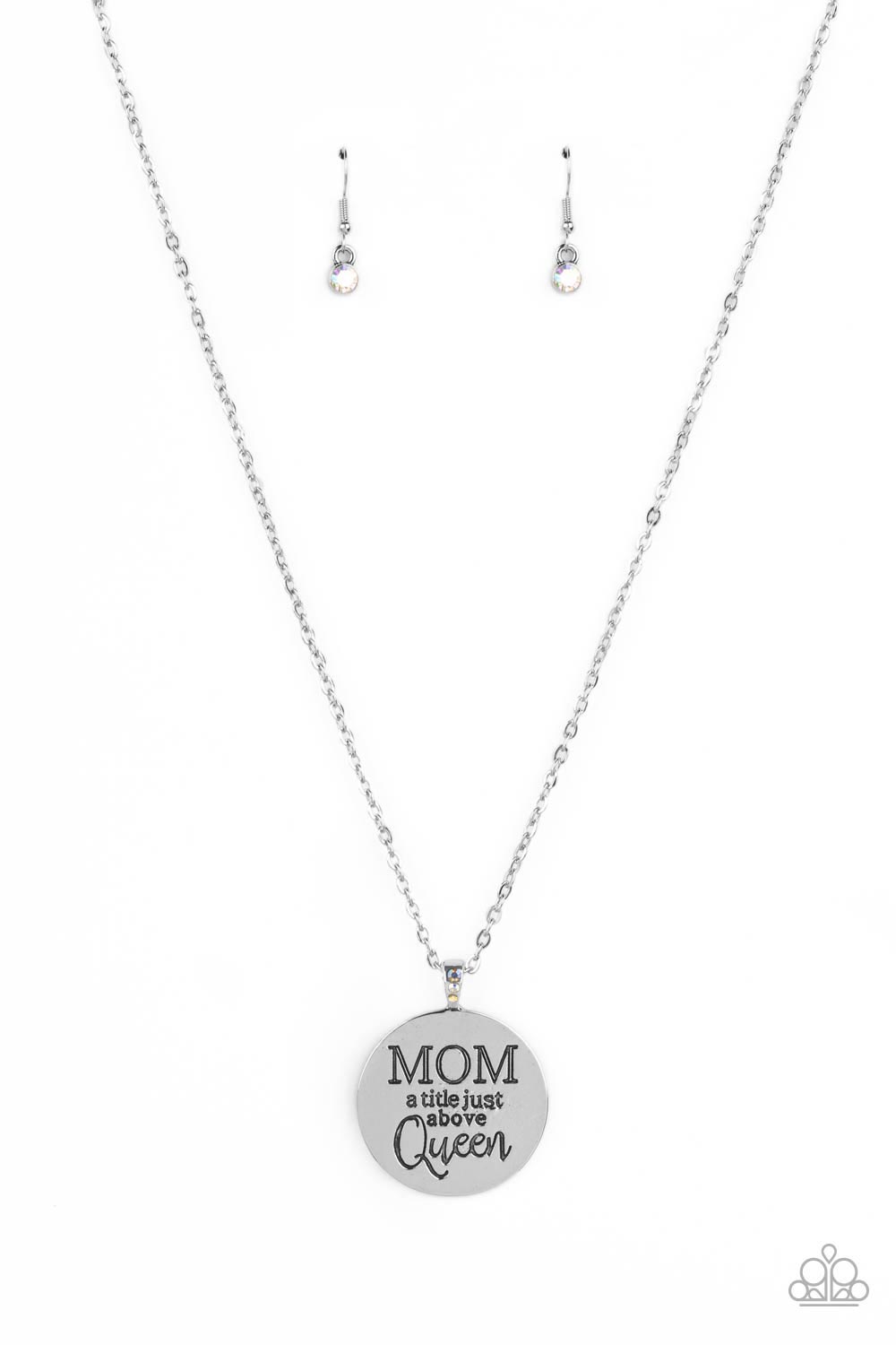 Mother Dear - Multi Iridescent Rhinestone Clasp Inspirational Necklace " MOM a title just above Queen" Paparazzi N1590