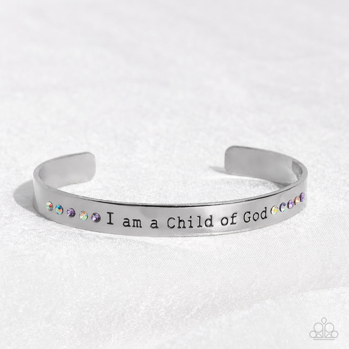 Divine Display - Multi Iridescent Rhinestone Inspirational Cuff Bracelet "I am a Child of God" Paparazzi