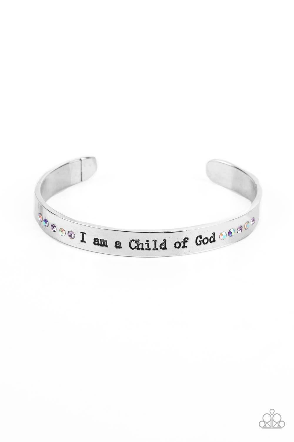 Divine Display - Multi Iridescent Rhinestone Inspirational Cuff Bracelet "I am a Child of God" Paparazzi