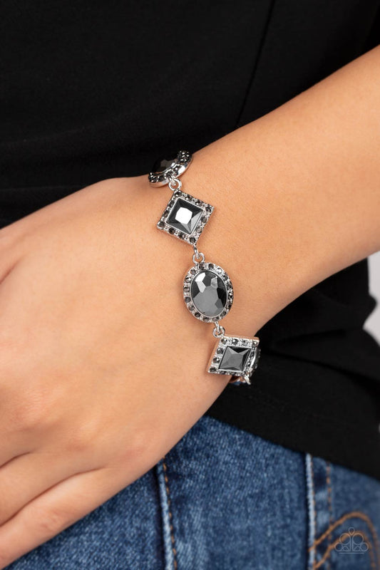 Decade of Dazzle - Silver Hematite Rhinestone Bracelet Paparazzi B1184