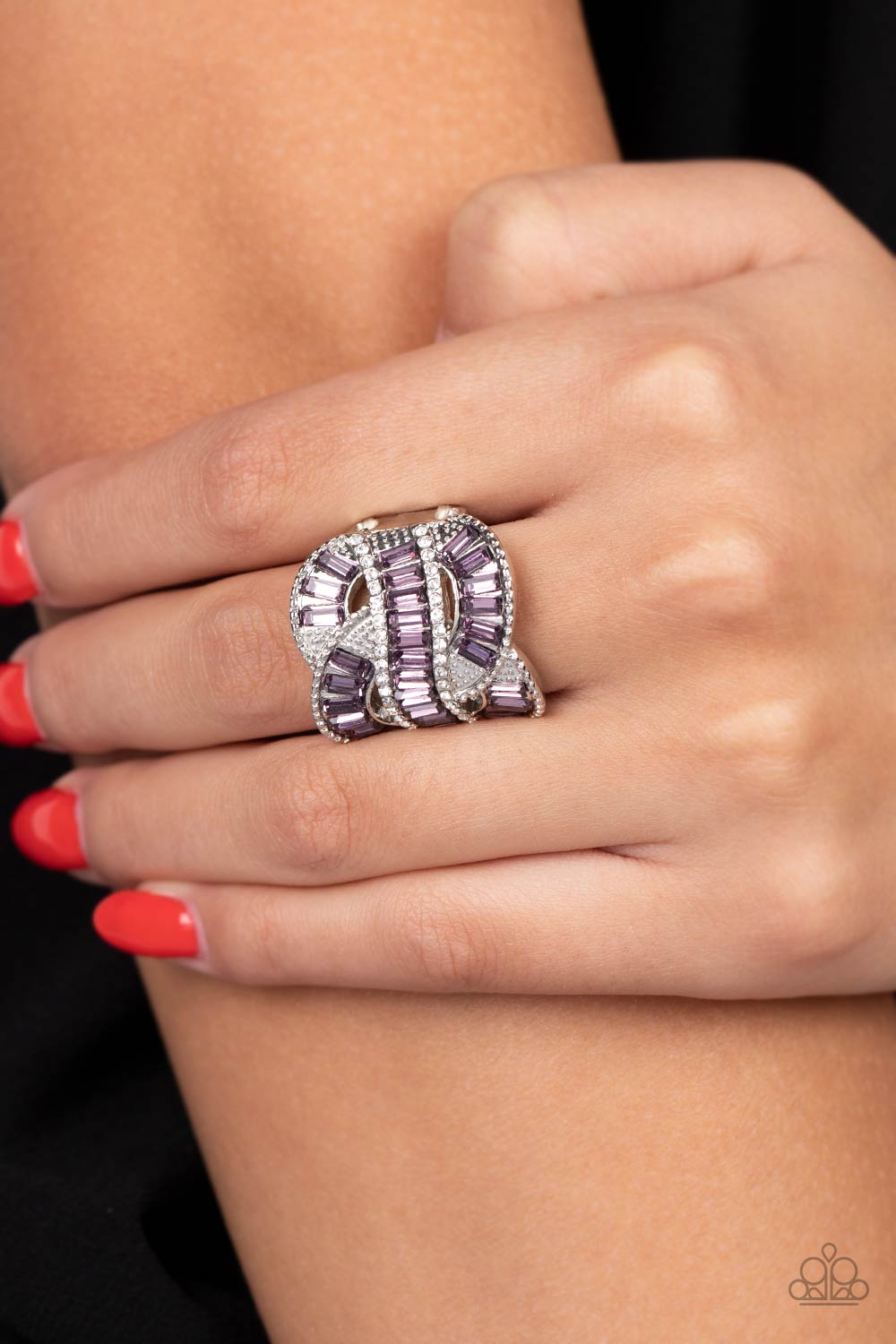 Six-Figure Flex - Purple & White Rhinestone Ring Paparazzi R0398