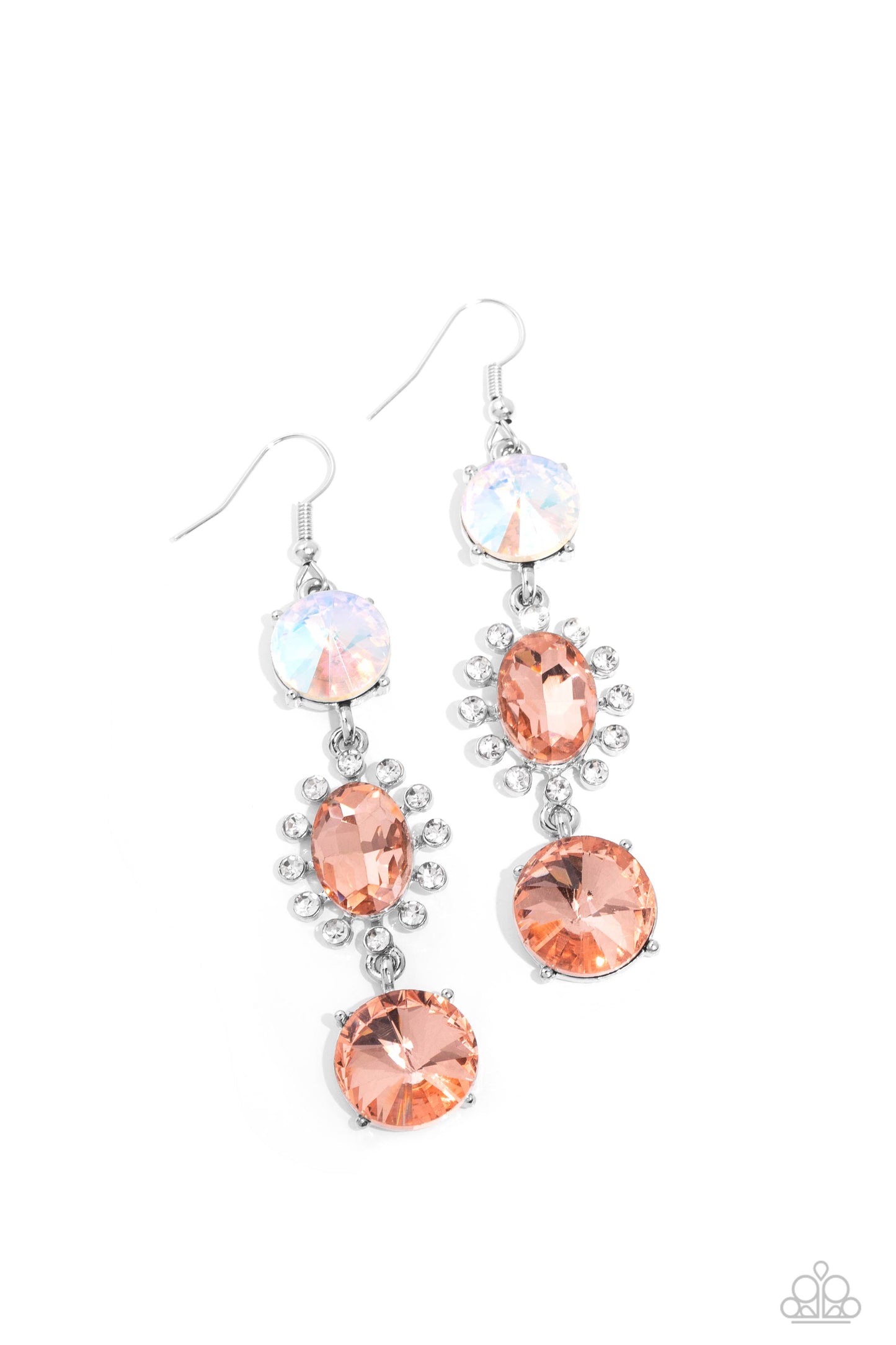 Magical Melodrama - Multi Iridescent, Peach White Rhinestone Earring Paparazzi E0863 Convention Exclusive