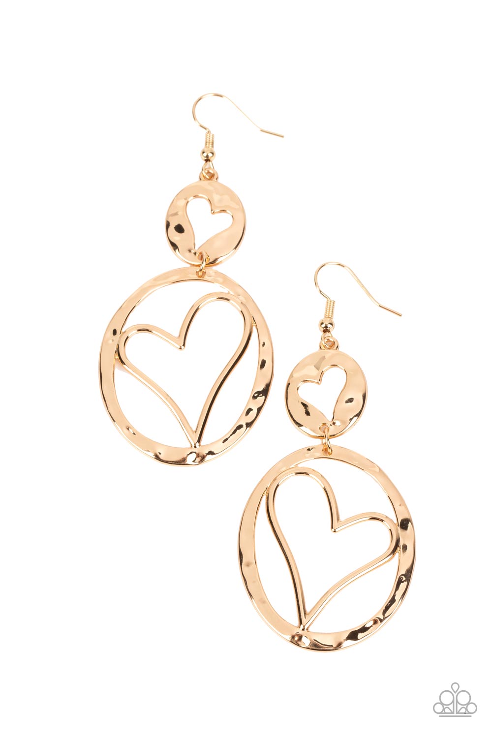 Enchanting Echo - Gold Hammered Heart Earring Paparazzi E1224