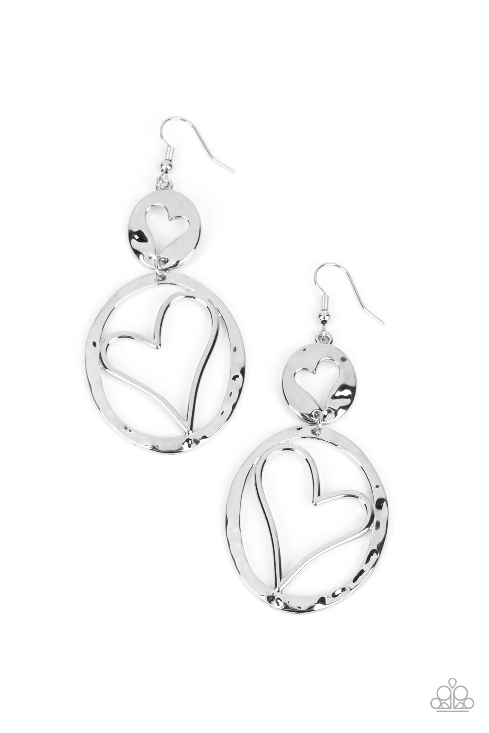 Enchanting Echo - Silver Hammered Heart Earring Paparazzi E1199