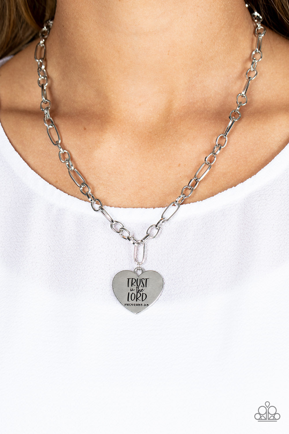 Perennial Proverbs - Silver Inspirational "Trust In the Lord" Heart Necklace Paparazzi N1185