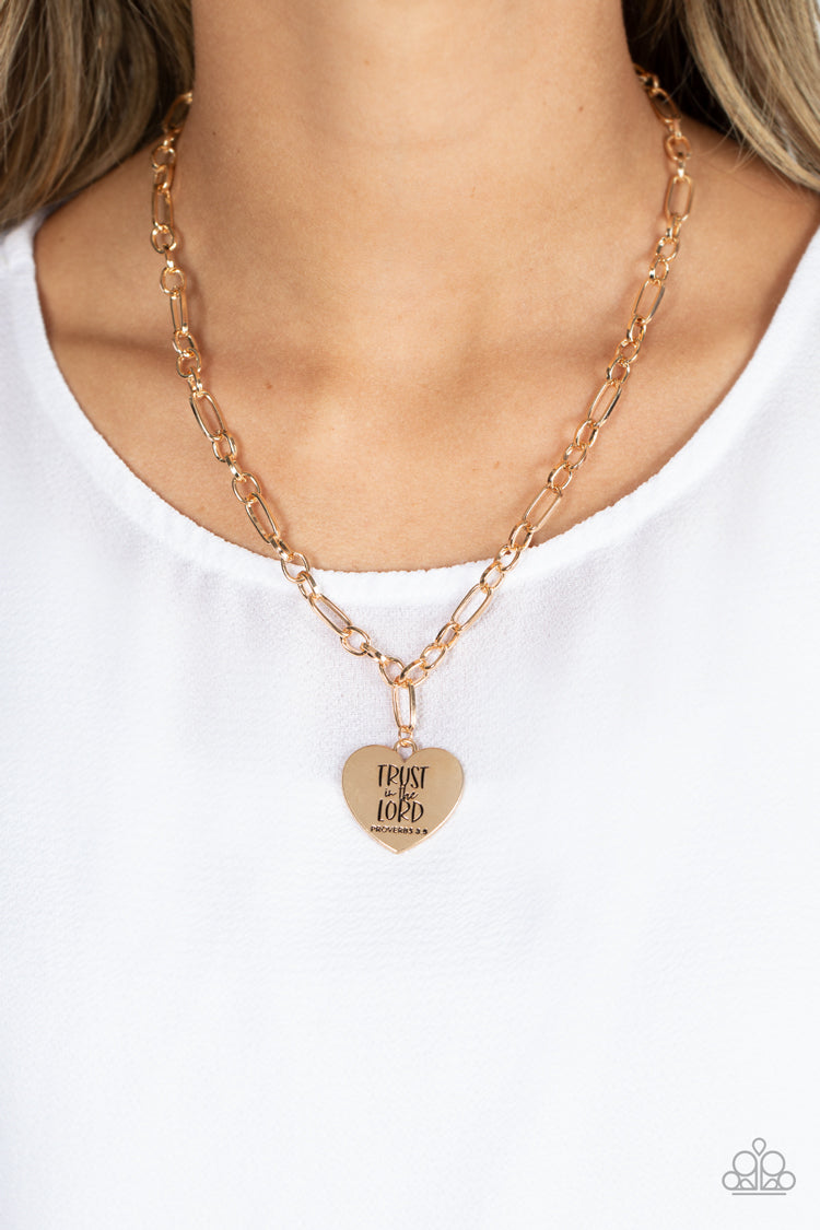 Perennial Proverbs - Gold "Trust In The Lord" Heart Necklace Paparazzi N1197